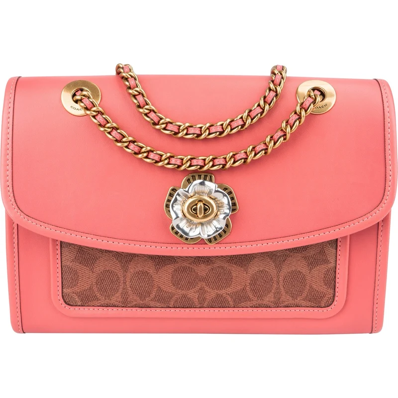 Coach Monogram Signature Canvas Parker Camellia Turnlock Crossbody Bag