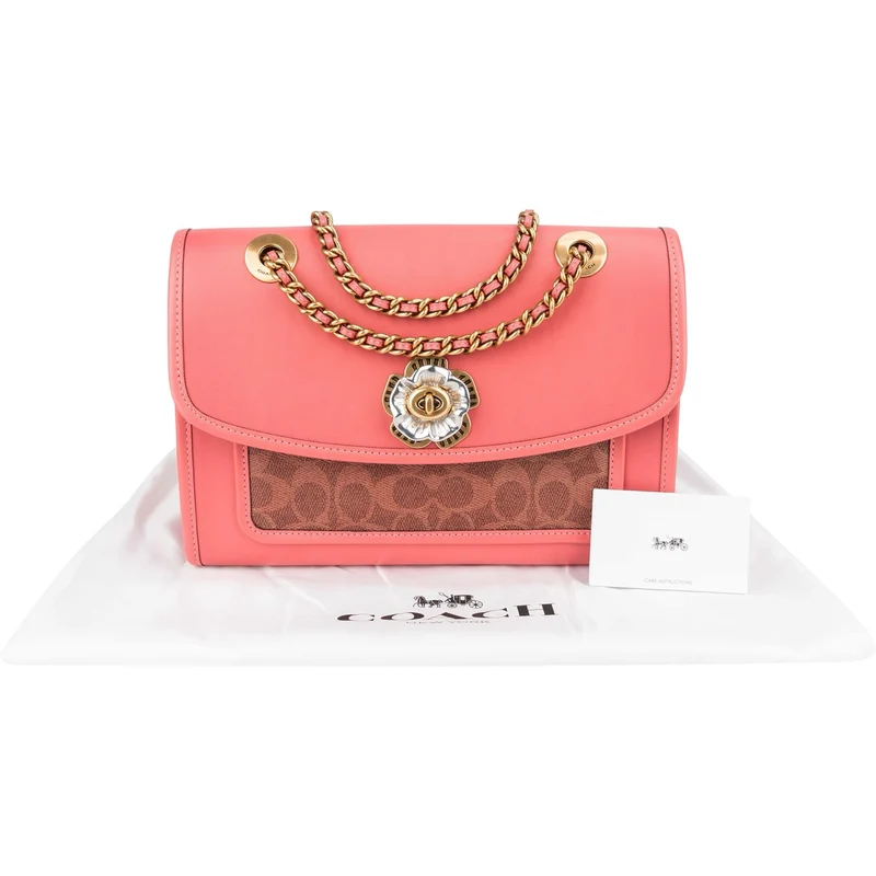 Coach Monogram Signature Canvas Parker Camellia Turnlock Crossbody Bag