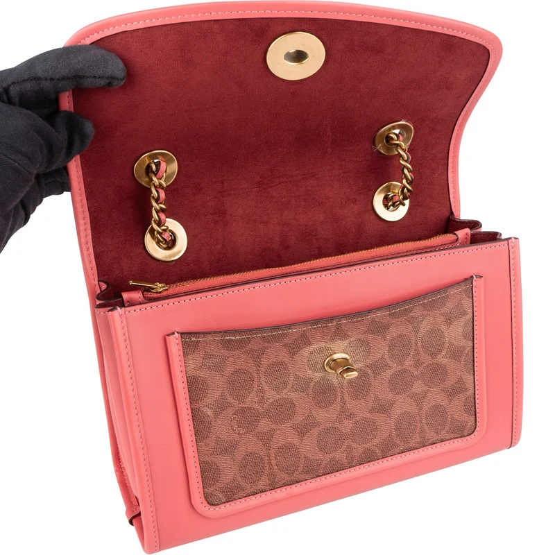 Coach Monogram Signature Canvas Parker Camellia Turnlock Crossbody Bag