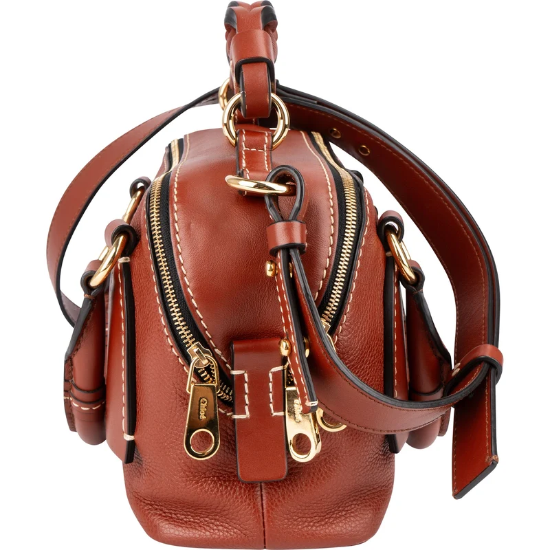 Chloé Brown Pebbled Calfskin Woven Handle Daria Small Crossbody Handbag
