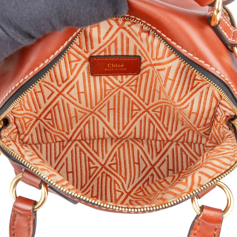 Chloé Brown Pebbled Calfskin Woven Handle Daria Small Crossbody Handbag