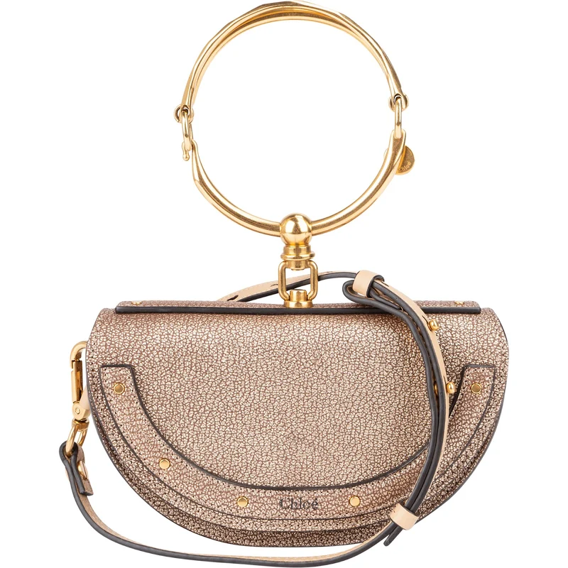 Chloé Metallic Grained Leather Nile Bracelet Minaudière Crossbody Handbag