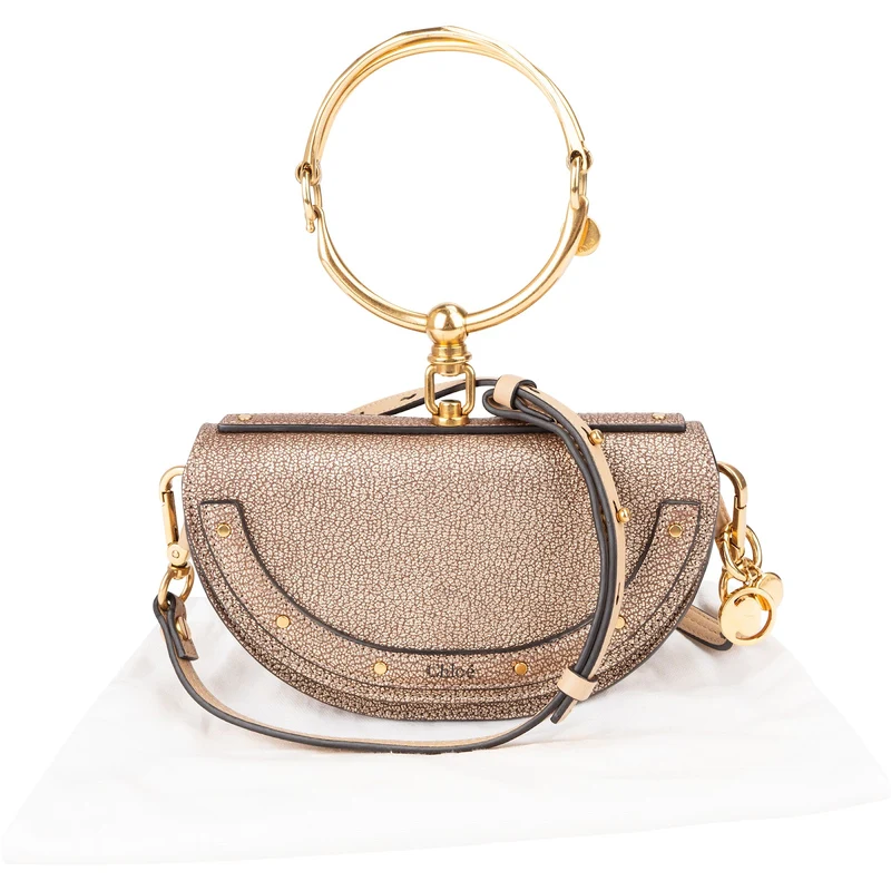 Chloé Metallic Grained Leather Nile Bracelet Minaudière Crossbody Handbag