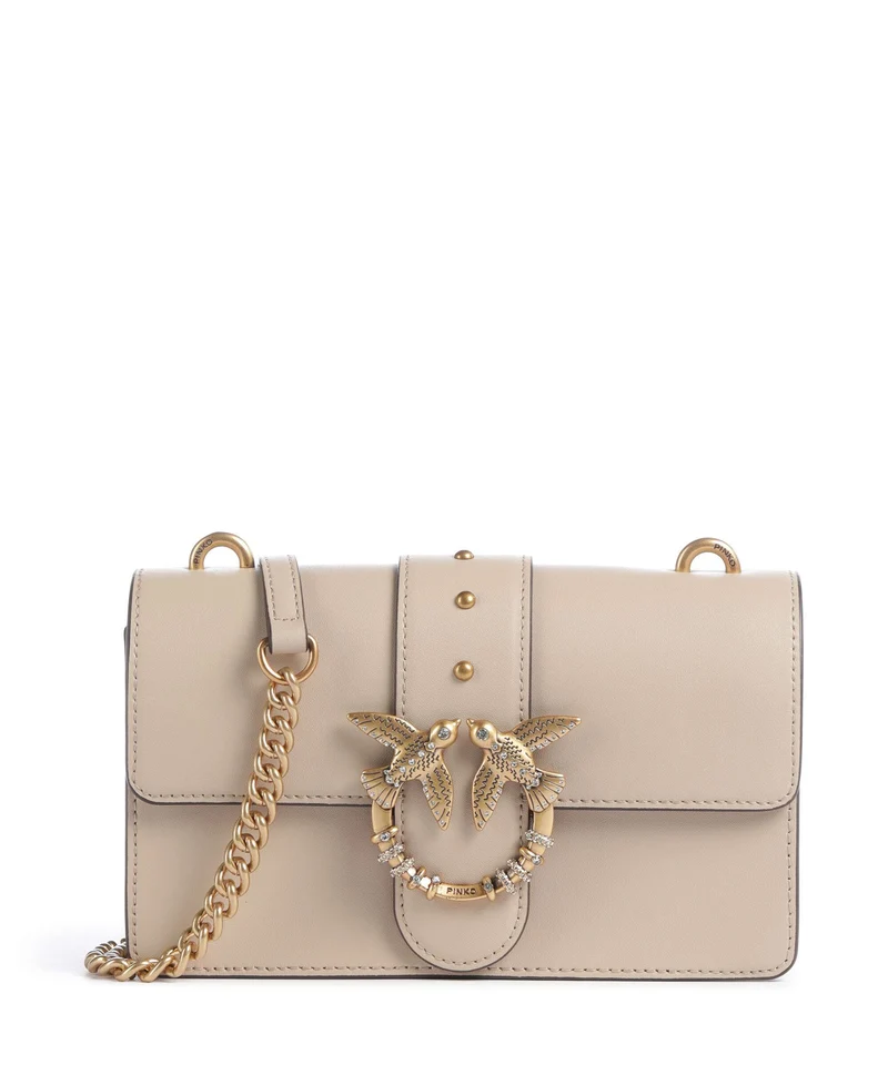 Pinko Love One Mini New Buckle Umhängetasche beige/grigio fumo/antique gold