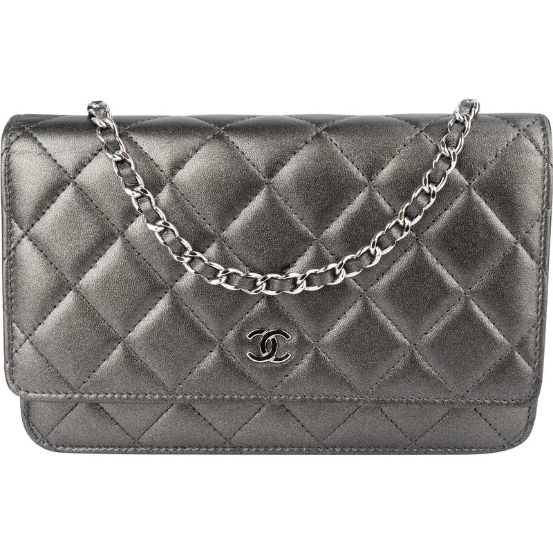 Chanel Quilted Metallic Lambskin Leather Wallet On Chain Crossbody Bag