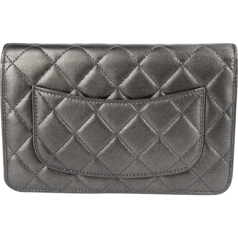 Chanel Quilted Metallic Lambskin Leather Wallet On Chain Crossbody Bag