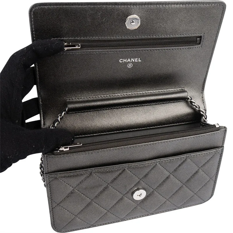 Chanel Quilted Metallic Lambskin Leather Wallet On Chain Crossbody Bag