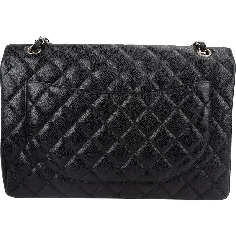 Chanel Quilted Caviar Leather Palladium Maxi Single Flap Crossbody Bag
