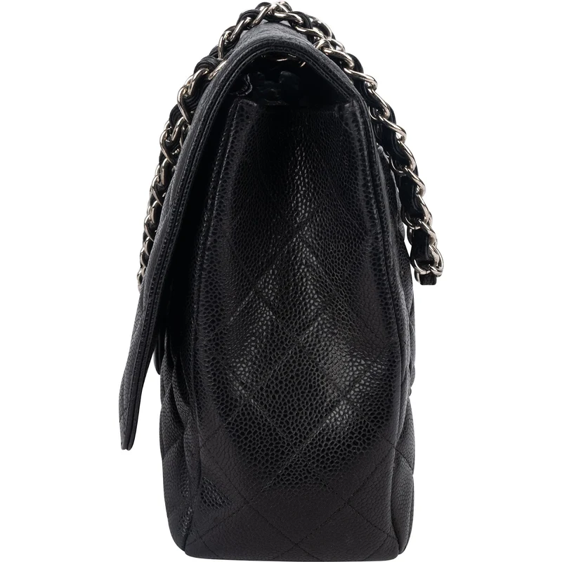 Chanel Quilted Caviar Leather Palladium Maxi Single Flap Crossbody Bag