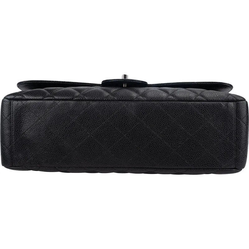Chanel Quilted Caviar Leather Palladium Maxi Single Flap Crossbody Bag