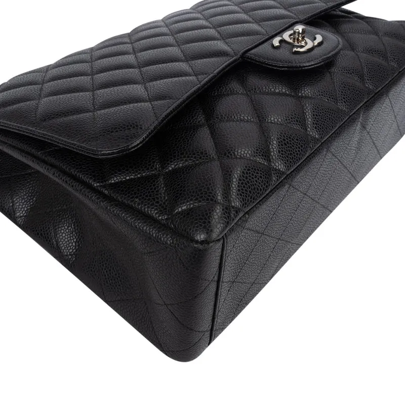Chanel Quilted Caviar Leather Palladium Maxi Single Flap Crossbody Bag