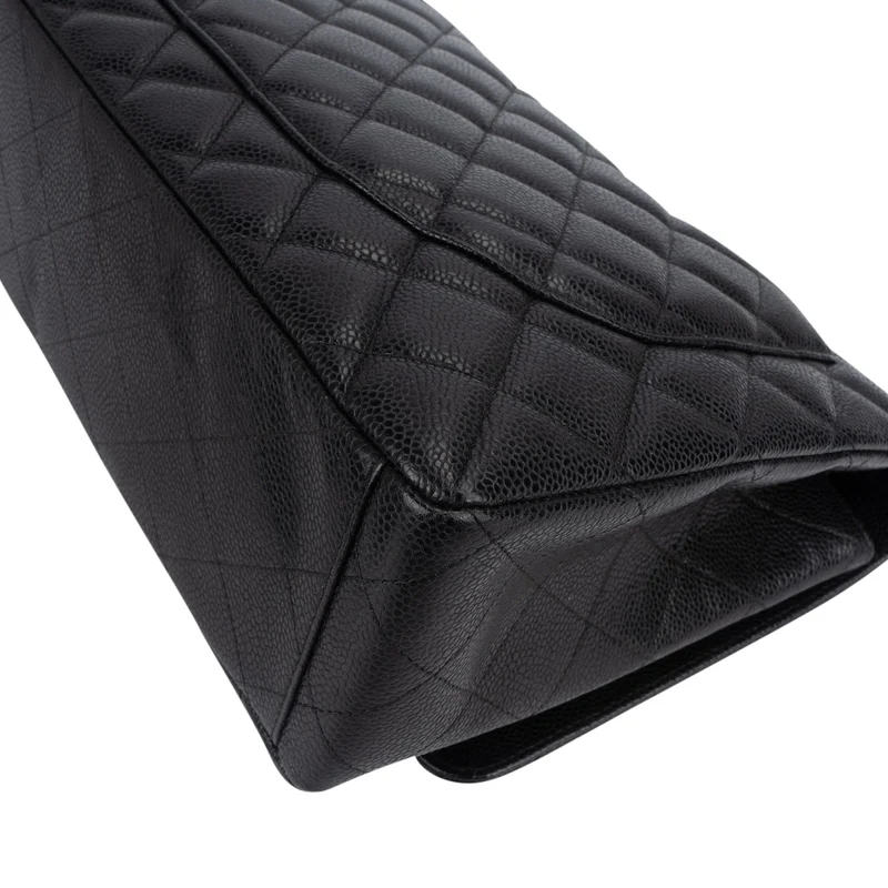 Chanel Quilted Caviar Leather Palladium Maxi Single Flap Crossbody Bag
