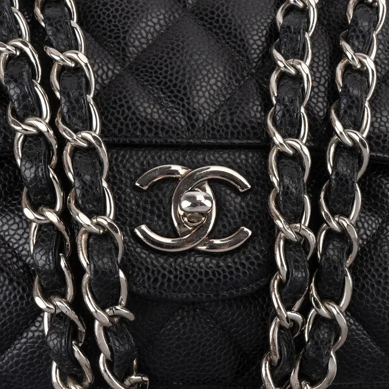 Chanel Quilted Caviar Leather Palladium Maxi Single Flap Crossbody Bag