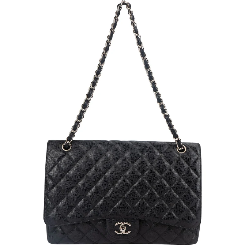 Chanel Quilted Caviar Leather Palladium Maxi Single Flap Crossbody Bag