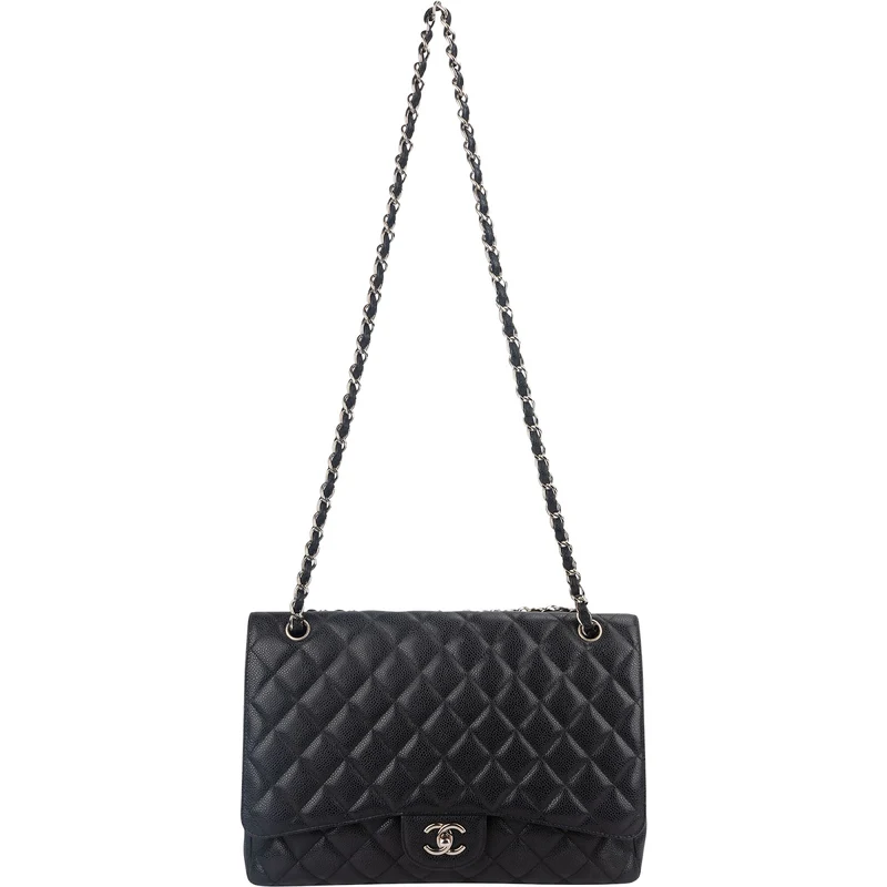 Chanel Quilted Caviar Leather Palladium Maxi Single Flap Crossbody Bag