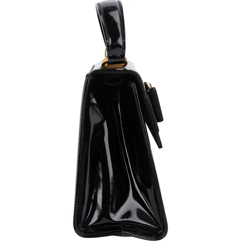 Salvatore Ferragamo Black Patent Calf Leather Vara Bow Top Handle Handbag