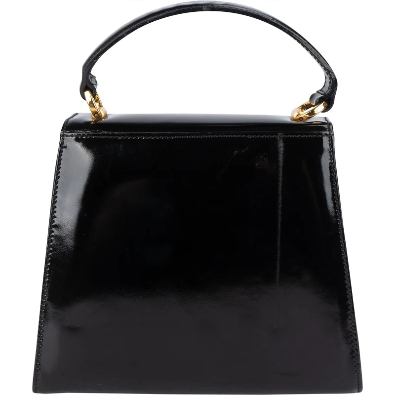 Salvatore Ferragamo Black Patent Calf Leather Vara Bow Top Handle Handbag
