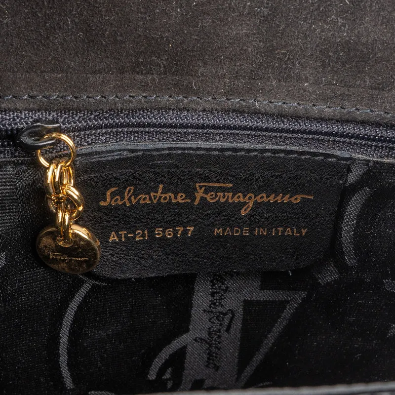 Salvatore Ferragamo Black Patent Calf Leather Vara Bow Top Handle Handbag