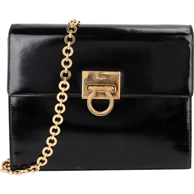 Salvatore Ferragamo Patent Leather Gancini Flap Crossbody Bag