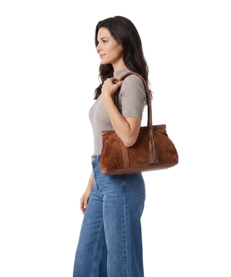 Spikes & Sparrow Suede Mix Milania Schultertasche mocca