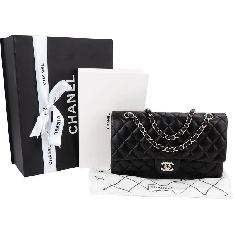 Chanel Quilted Lambskin Palladium Medium Double Flap Shoulder Bag