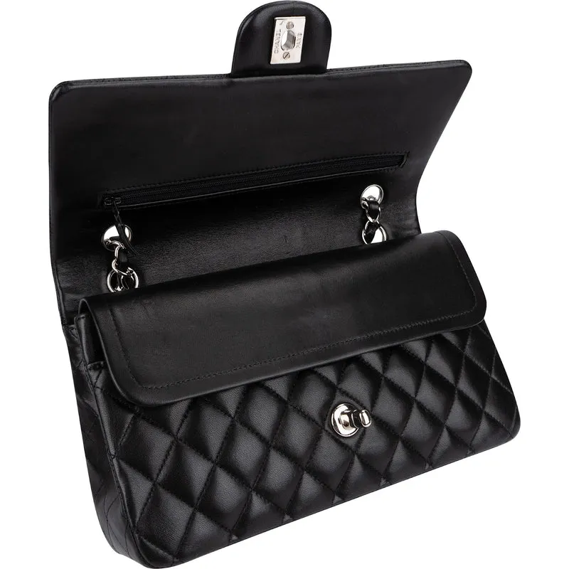 Chanel Quilted Lambskin Palladium Medium Double Flap Shoulder Bag