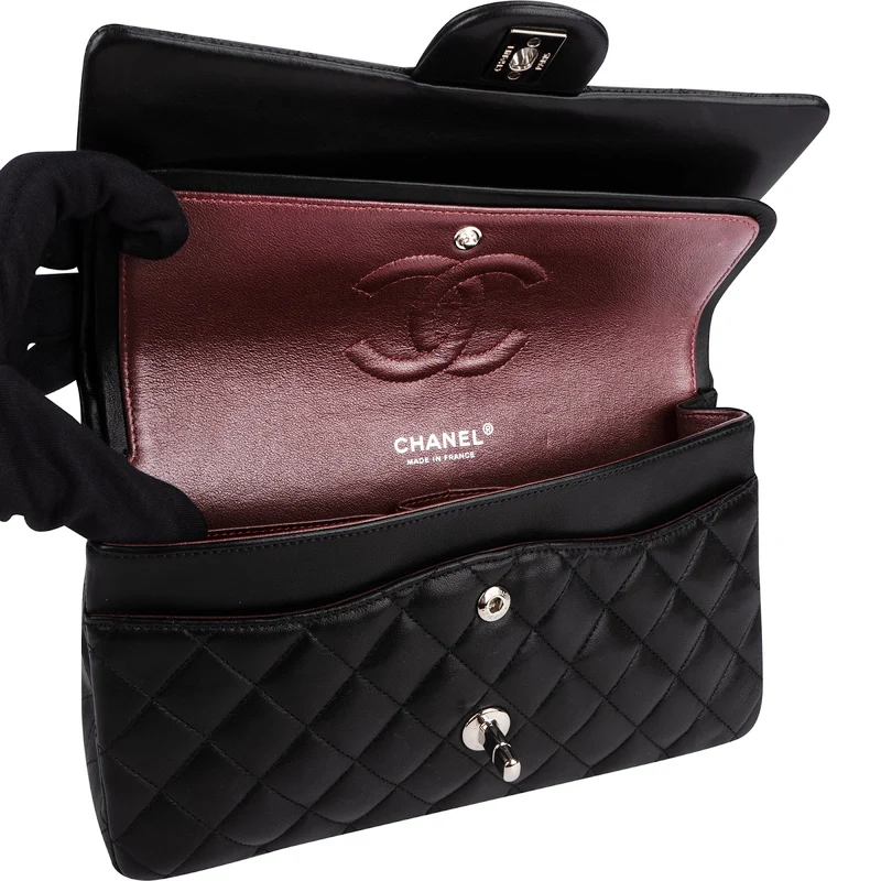 Chanel Quilted Lambskin Palladium Medium Double Flap Shoulder Bag