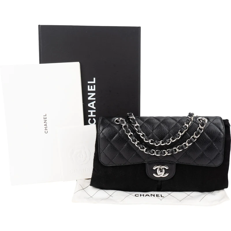 Chanel Quilted Caviar Leather Palladium Small Double Flap Shoulder Bag