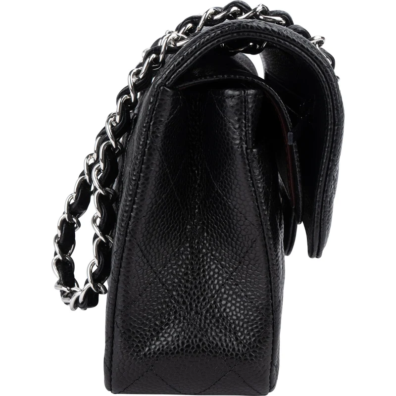 Chanel Quilted Caviar Leather Palladium Small Double Flap Shoulder Bag