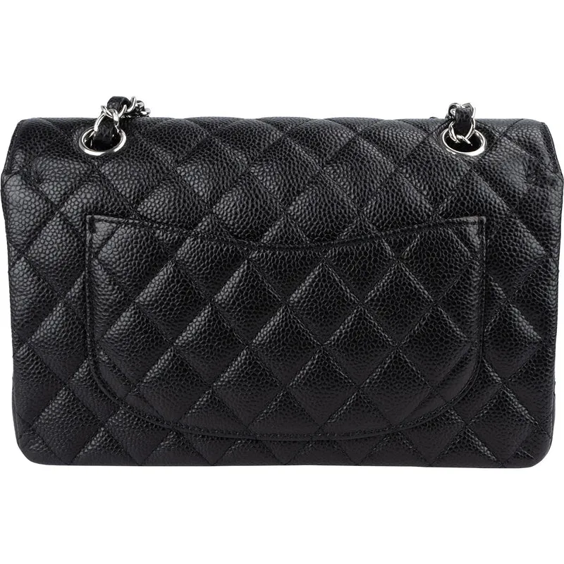 Chanel Quilted Caviar Leather Palladium Small Double Flap Shoulder Bag