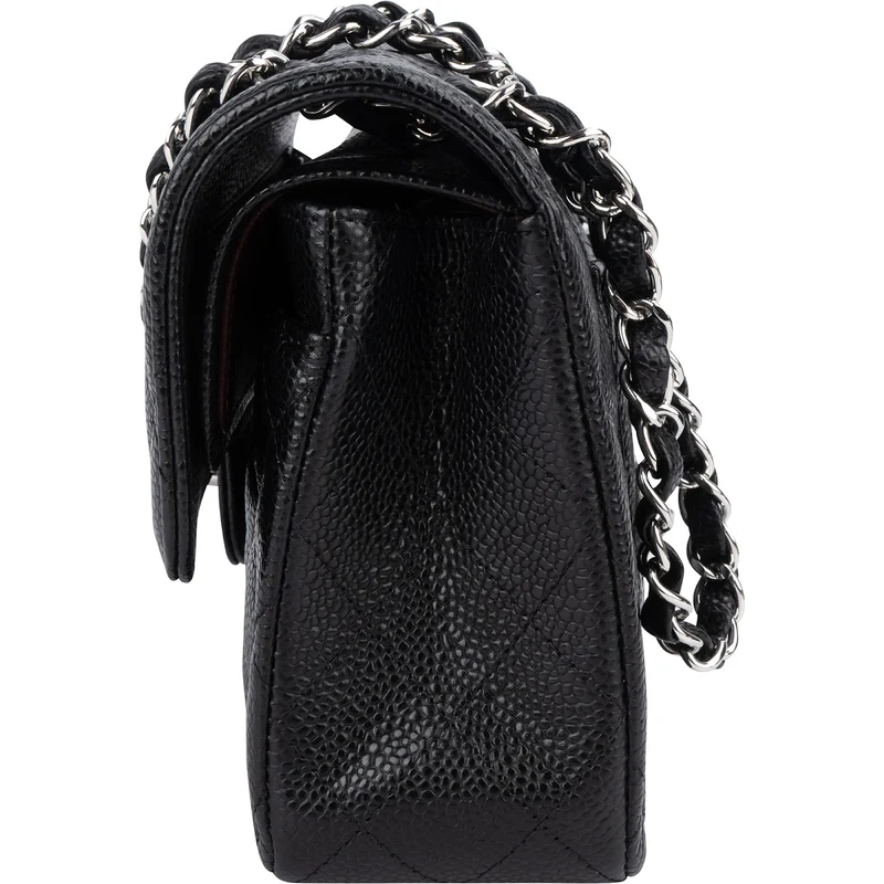 Chanel Quilted Caviar Leather Palladium Small Double Flap Shoulder Bag