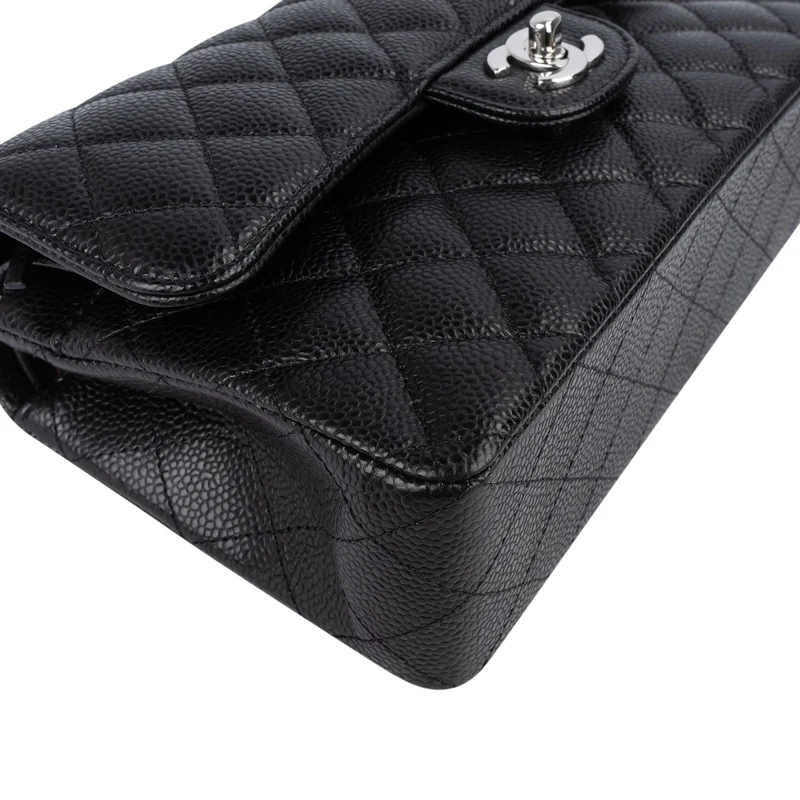 Chanel Quilted Caviar Leather Palladium Small Double Flap Shoulder Bag