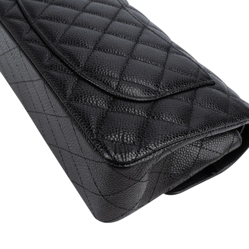 Chanel Quilted Caviar Leather Palladium Small Double Flap Shoulder Bag