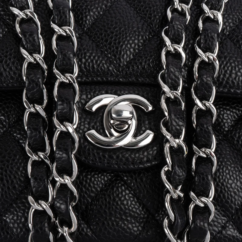 Chanel Quilted Caviar Leather Palladium Small Double Flap Shoulder Bag
