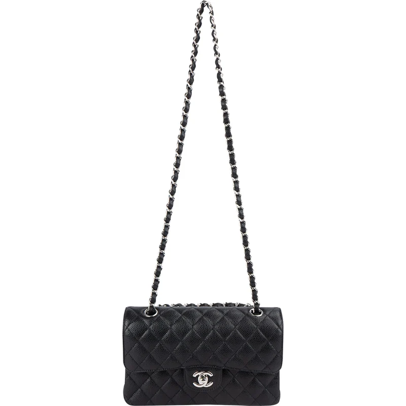 Chanel Quilted Caviar Leather Palladium Small Double Flap Shoulder Bag