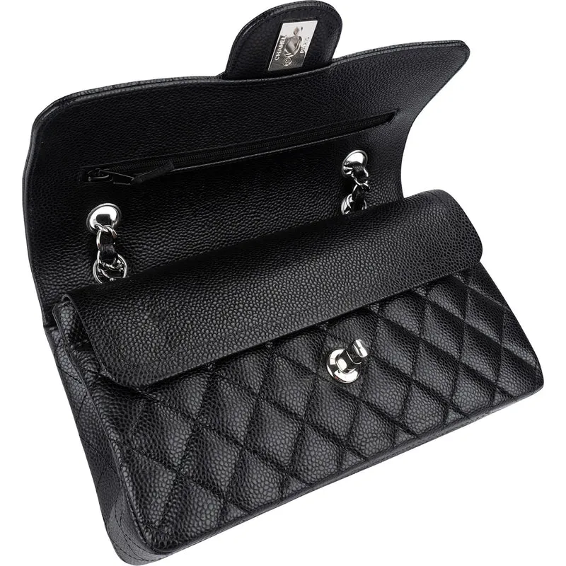 Chanel Quilted Caviar Leather Palladium Small Double Flap Shoulder Bag