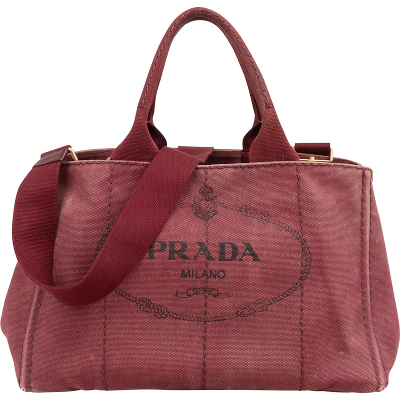 Prada Bordeaux Canvas Canapa Tote Handbag