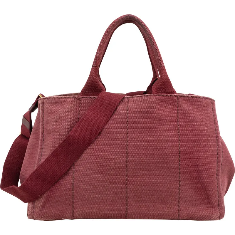 Prada Bordeaux Canvas Canapa Tote Handbag