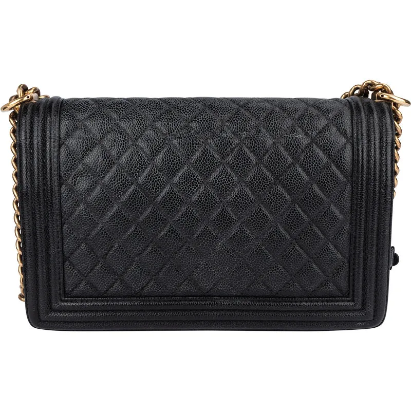 Chanel Quilted Caviar Leather Boy Single Flap Crossbody Bag