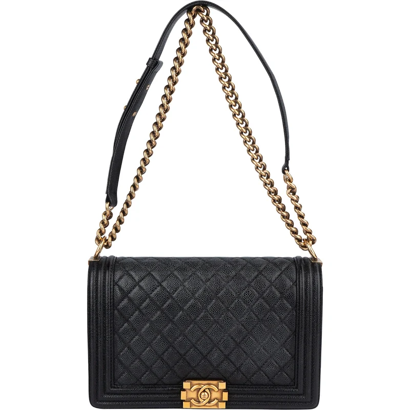 Chanel Quilted Caviar Leather Boy Single Flap Crossbody Bag