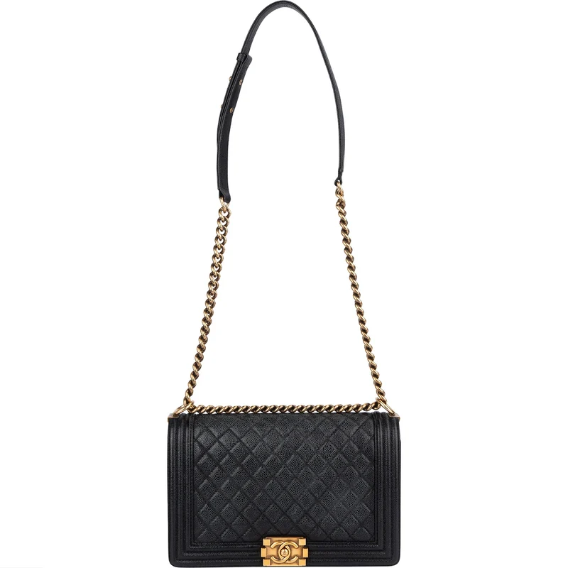 Chanel Quilted Caviar Leather Boy Single Flap Crossbody Bag