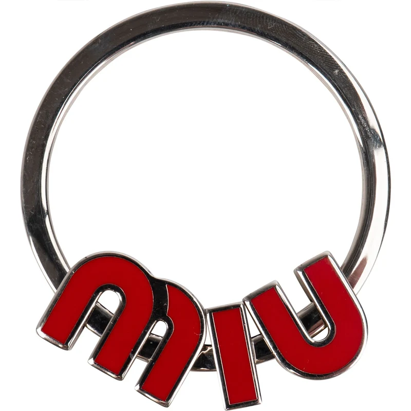 Miu Miu Silver Tone Emaille Keychain Key Holder Bag Charm