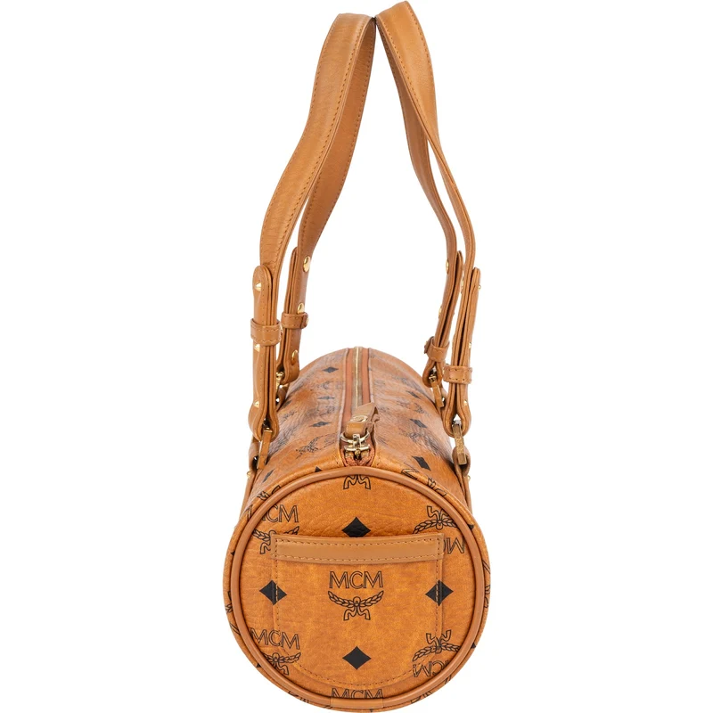 MCM Monogram Visetos Cylinder Boston Handbag