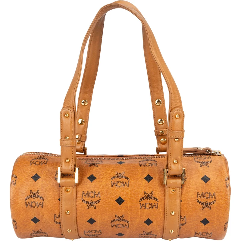 MCM Monogram Visetos Cylinder Boston Handbag