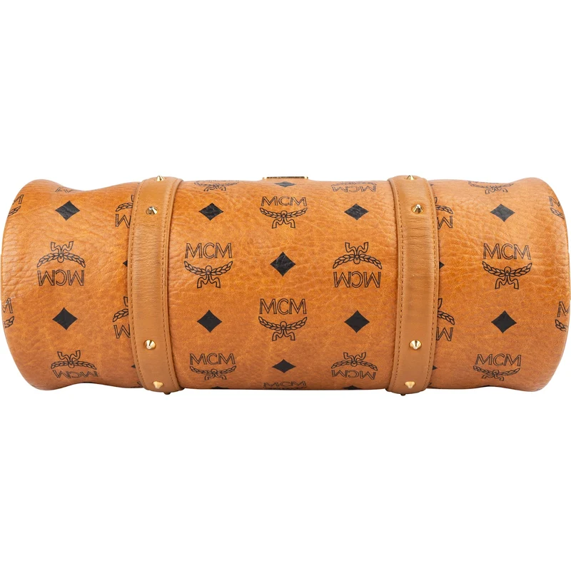 MCM Monogram Visetos Cylinder Boston Handbag