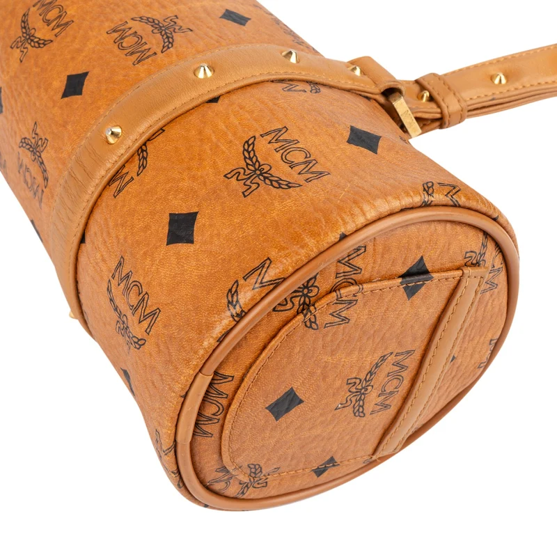 MCM Monogram Visetos Cylinder Boston Handbag