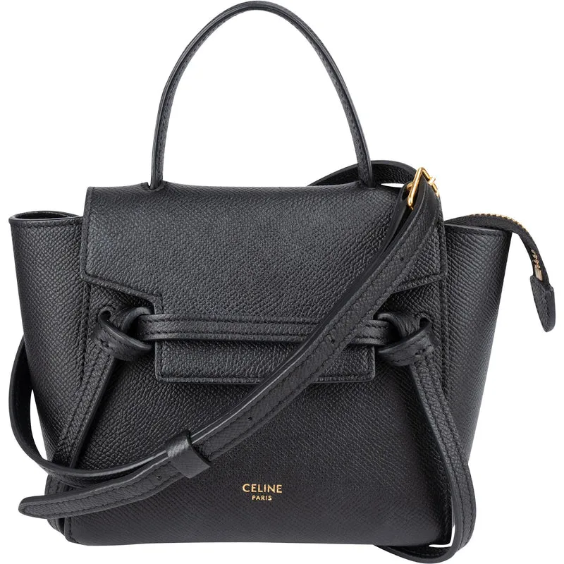Celine Black Grained Calfskin Pico Mini Belt Handbag