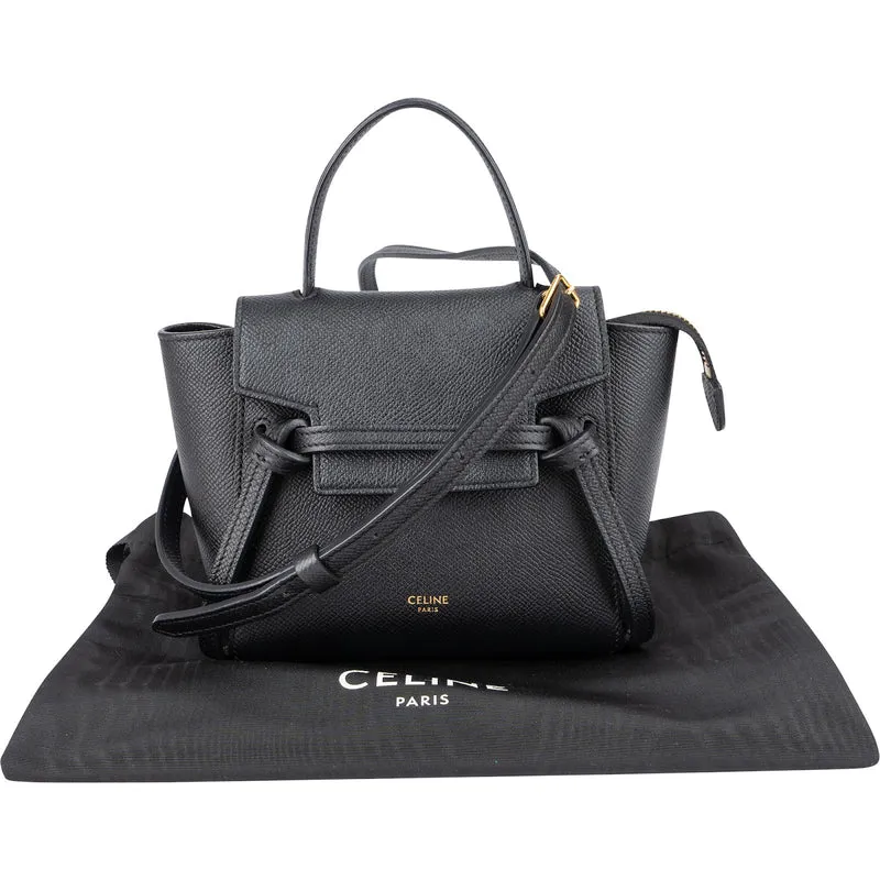 Celine Black Grained Calfskin Pico Mini Belt Handbag