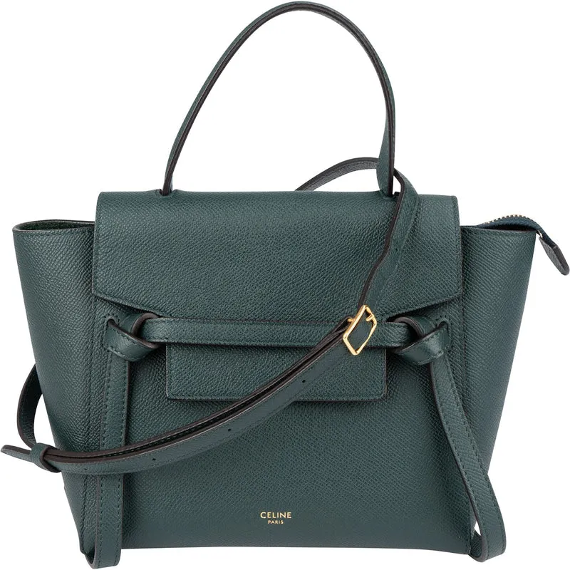 Celine Dark Green Grained Calfskin Nano Belt Handbag