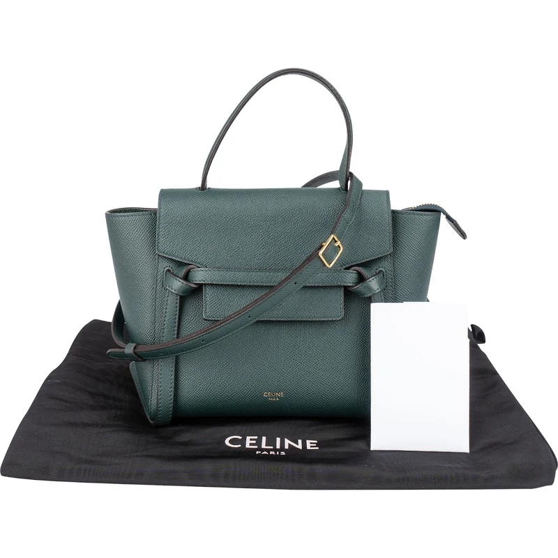 Celine Dark Green Grained Calfskin Nano Belt Handbag